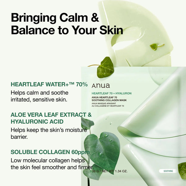 Heartleaf 70 Soothing Collagen Mask - Zklidňující a hydratační hydrogelová maska 38g