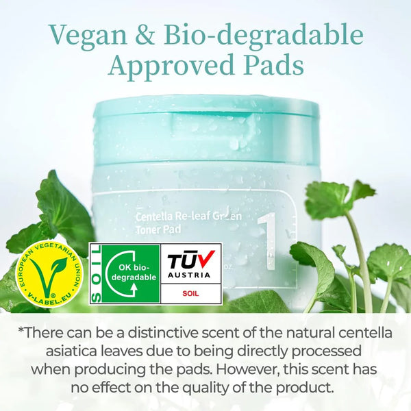 No.1 Centella Re-Leaf Green Toner Pads - Zklidňující dvouvrstvé tonizační tamponky s cica 70ks/190ml