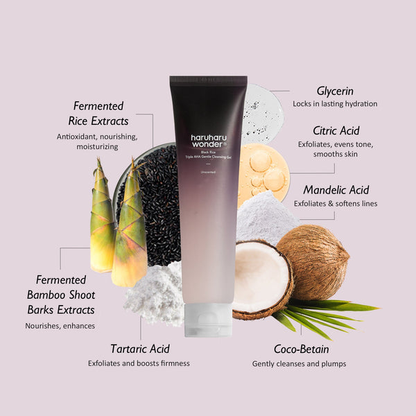 haruharu wonder - Black Rice Triple AHA Gentle Cleansing Gel (Unscented) - Jemný exfoliační čisticí gel s AHA kyselinami