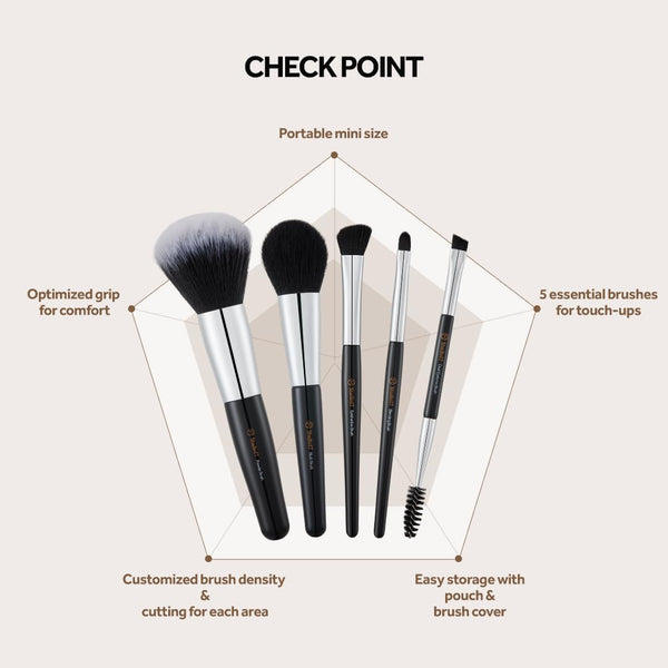 STUDIO17 - Portable Makeup Brush Set - Cestovní sada 5 štětců na líčení obličeje, očí a obočí