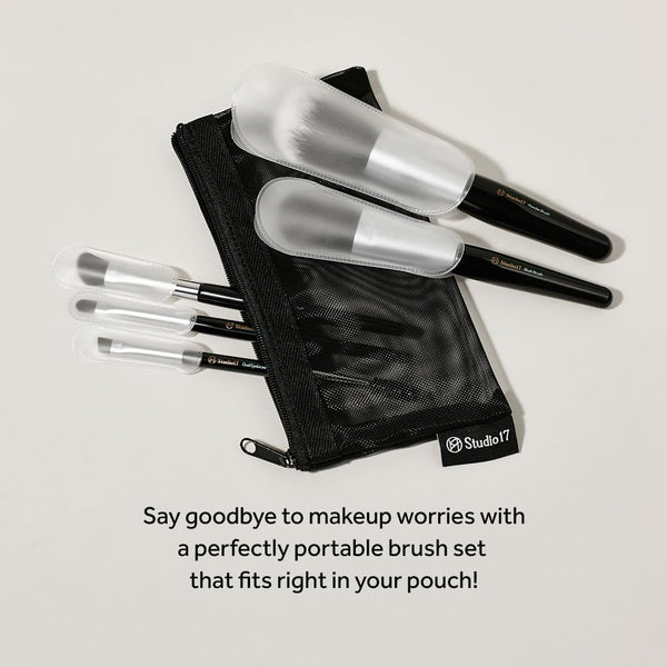 STUDIO17 - Portable Makeup Brush Set - Cestovní sada 5 štětců na líčení obličeje, očí a obočí