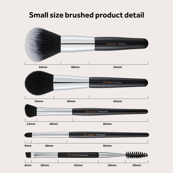 STUDIO17 - Portable Makeup Brush Set - Cestovní sada 5 štětců na líčení obličeje, očí a obočí