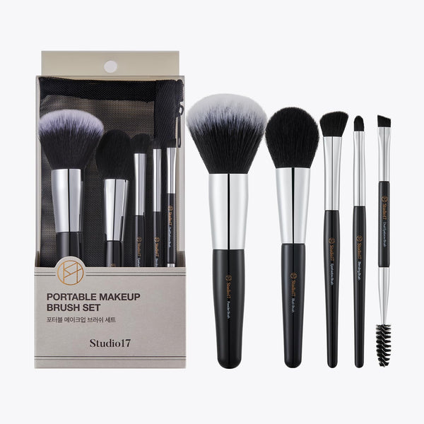STUDIO17 - Portable Makeup Brush Set - Cestovní sada 5 štětců na líčení obličeje, očí a obočí