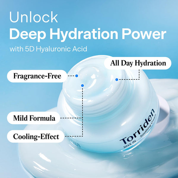 Torriden - Dive-in Low Molecular Hyaluronic Acid Soothing Cream - Zklidňující hydratační krém 100ml