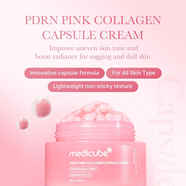 Medicube - PDRN Pink Collagen Capsule Cream - Rozjasňující krém s PDRN pro hydratovanou a sjednocenou pleť