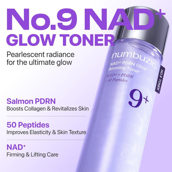 numbuzin - No.9 NAD+ PDRN Glow Boosting Toner - Rozjasňující a zpevňující tonikum 150ml