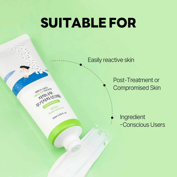 ROUND LAB - Birch Juice Mild-Up Sunscreen SPF 50+ - Fyzikální opalovací krém pro citlivou pleť 50ml