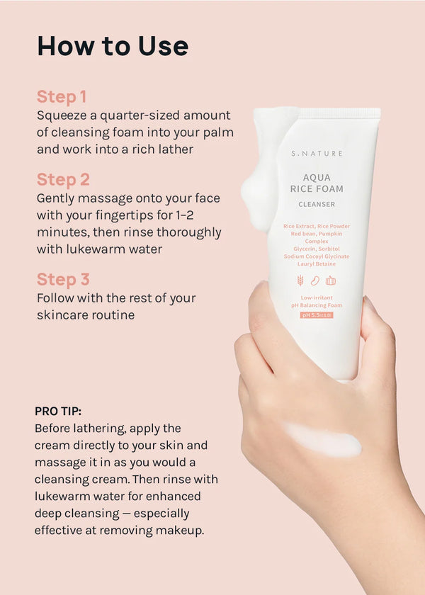 S.NATURE - Aqua Rice Foam Cleanser - Jemná čisticí pěna s rýžovým extraktem