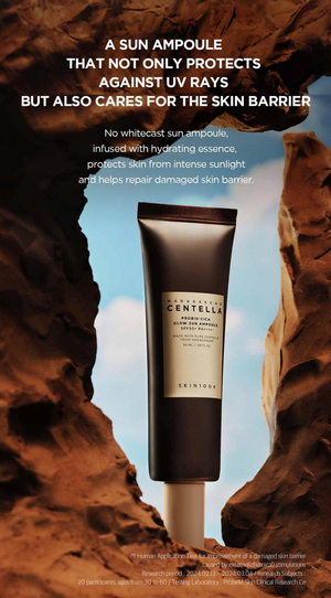 SKIN1004 – Madagascar Centella Probio-Cica Glow Sun Ampoule SPF50+ PA++++ - Zklidňující opalovací krém pro suchou pleť