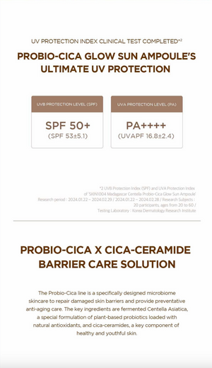 SKIN1004 – Madagascar Centella Probio-Cica Glow Sun Ampoule SPF50+ PA++++ - Zklidňující opalovací krém pro suchou pleť