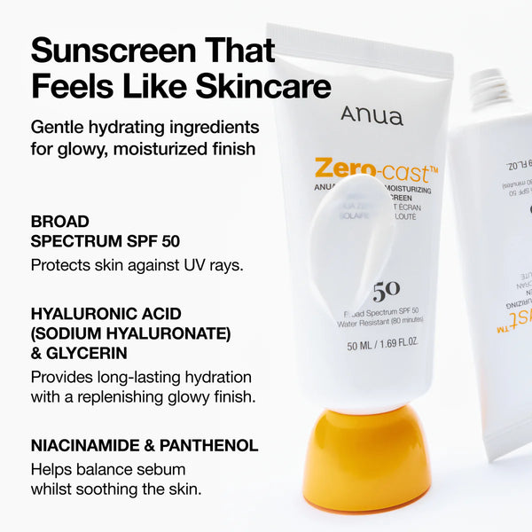 Anua - Zero-cast Moisturizing Finish Sunscreen SPF 50 - Lehký hydratační opalovací krém bez bílého filmu 50ml