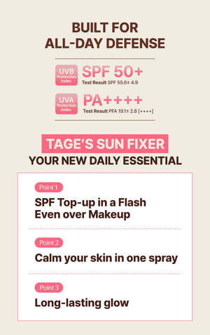 TAGE - Cica-Tree Shaking Glow Sun Fixer SPF 50+ PA++++ - Fixační SPF mlha na make-up s glow efektem a zklidňující péčí
