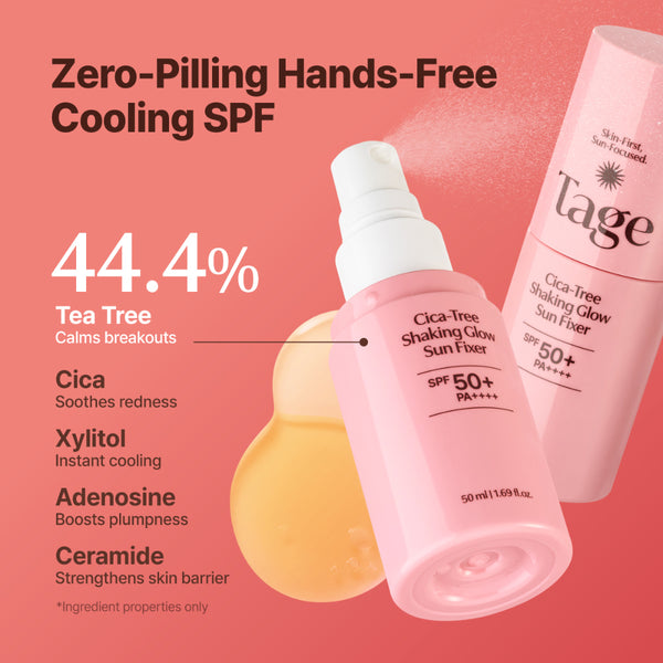 TAGE - Cica-Tree Shaking Glow Sun Fixer SPF 50+ PA++++ - Fixační SPF mlha na make-up s glow efektem a zklidňující péčí
