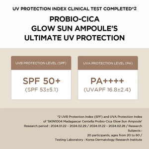 SKIN1004 – Madagascar Centella Probio-Cica Glow Sun Ampoule SPF50+ PA++++ - Zklidňující opalovací krém pro suchou pleť